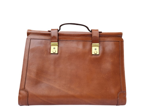 Vintage tan leather briefcase - leather,