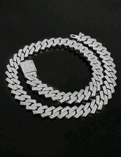 Mens Iced Out Chain Steel Necklace Cuban Link Quartz Rhinestone Unisex Jewellery