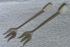 Collectible Emile Viner small sterling silver pickle forks with mother of pearl