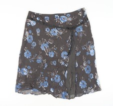 Planet Women’s Black Blue Floral Wrap Knee Length Skirt Size 16