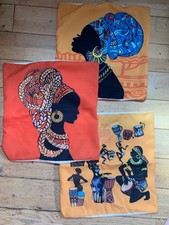 3 Retro Cushion Covers African Designs 16x16 Inches 40cm Envelope Back  (B85)
