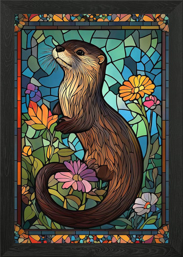 Stained glass otter framed - otter,
