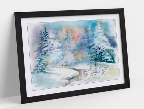Watercolour forest winter - forest,