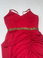 10 Virgos lounge formal dress party hot pink chiffon gold beaded waist