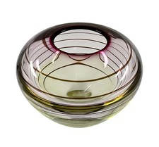 Waterford Evolution Large Crystal Flower Vase Bowl Art Glass Purple Green Swirl