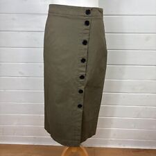 LAURA ASHLEY Skirt Size UK 10 Khaki Green Midi Pencil Button Cotton Canvas