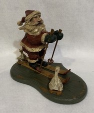 Folk Art American Chestnut Santa on Skis Dashing Through The Snow Day Off, Ducks