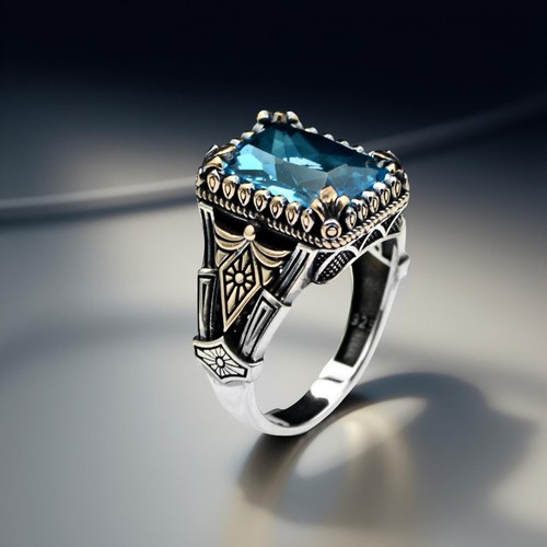 Aquamarine men ring 925 - aquamarine, men’s