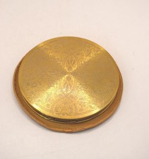 Vintage Le Rage Powder Compact & Pouch Gold Tone 1950 Make up