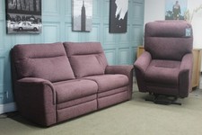 PARKER KNOLL HUDSON L2 SEATER SOFA +LIFT AND RISE CHAIR IN BOUCLE HEATHER FABRIC