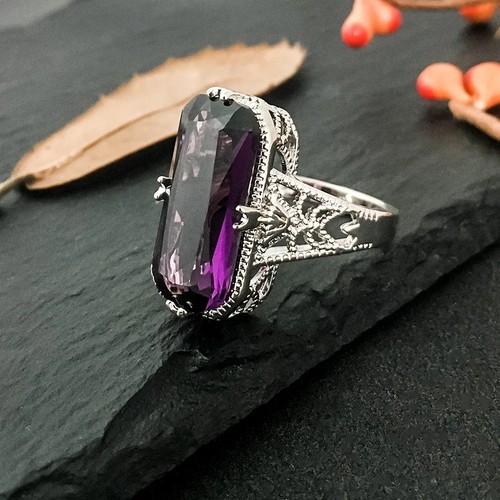 10x20mm amethyst silver ring - amethyst,
