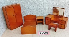 Vintage early Barton Doll's House dark wood bedroom furniture 109