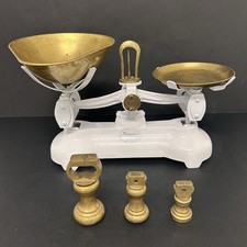 Librasco Cast Iron Kitchen Scales White Made In England Prop Display + 3 Weights