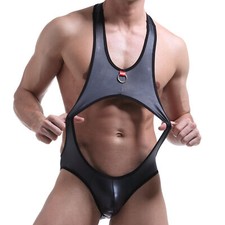 Detail Patent Leather Wrestling Costume Men's Underwear With Suspender Ring