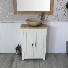 Bathroom Vanity Unit | White Slimline Cabinet Travertine Worktop