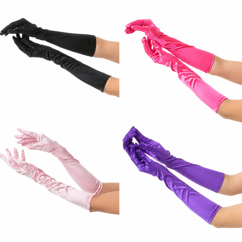 Ladies long satin - satin, gloves