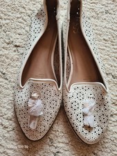 NEW Ladies Evans white loafers tasselled shoe cut out pattern EEE ~8~