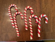 Set Of Five Hanging Candy Cane Christmas Decorations