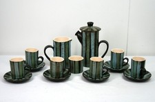 Vintage Eric Leaper Newlyn Pottery Coffee Set Blue Green Stripe  - 15 Pieces