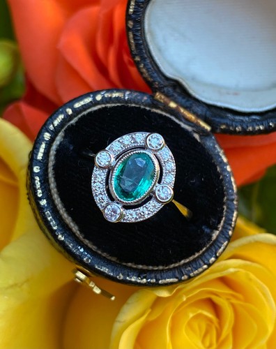 Emerald and diamond cluster - emerald,