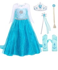 Elsa Costume Girls Outfit Kids Party Fancy Dress Up + accessories