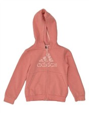 ADIDAS Girls Graphic Zip Hoodie Sweater 5-6 Years Pink AT13