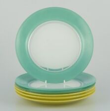 Duralex, France. Set of six art glass plates in yellow, green and white glass.