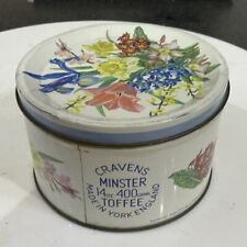 Vintage Original Old Cravens Sweet Toffee Tin Screw Lid Flowers Floral