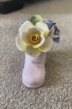 Vintage Radnor England Hand Made Bone China Pink Boot Floral Bouquet 