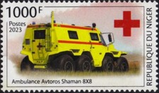 AVTOROS SHAMAN 8x8 Armored Car / Military Ambulance Truck Stamp (2023 Niger)