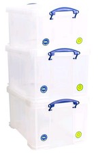 Really Useful Storage Box 48 Litre Stackable Pack of 3 Clear Storage Boxes