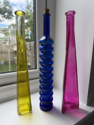 Glass bottles pink yellow - x3,