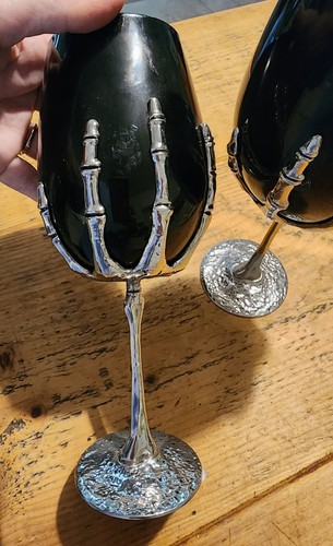 Black wine goblet - black, skeleton