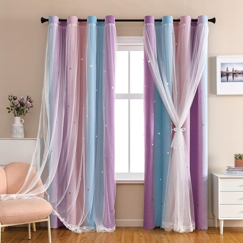 Rainbow colored star curtains - rainbow,