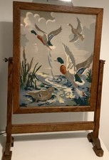 Vintage Arts And Crafts  Fire Screen With Ducks -  Tapestry Needlework