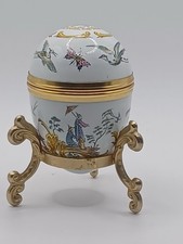 Crummles & Co Hand Painted Porcelain Egg On Gold Coloured Tripod Stand. Perfect