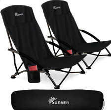 SUNMER Set of 2 Folding Beach Chair with Side Pocket & Carry Bag Grade B