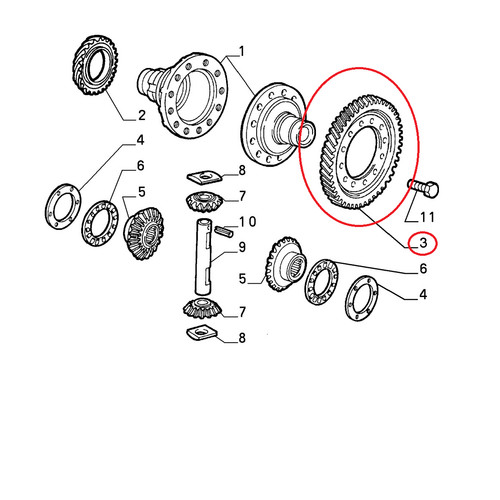 Differential toothed crown - toothed,