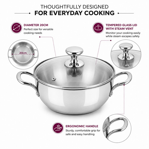 Stainless steel kadhai with - steel,