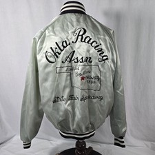 Vintage State Fair Speedway Racing Jacket Oklahoma Fairgrounds Rare Silver Satin