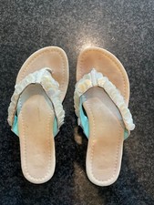 Boden Leather Flip Flops, Size 4 With Mother of Pearl Beading