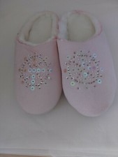  Littlewoods Slip On Embellished Sequins Beads Slippers Pink Size UK S/M
