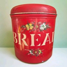 Vintage red toleware bread - toleware, tin