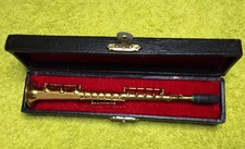 Vintage Miniature Brass Effect Clarinet Musical Instrument With Case.