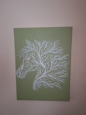 Sparkling Silver Horse Head tree Branches On Matt Light Sage Background Canvas