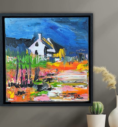 Framed black abstract - framed, in