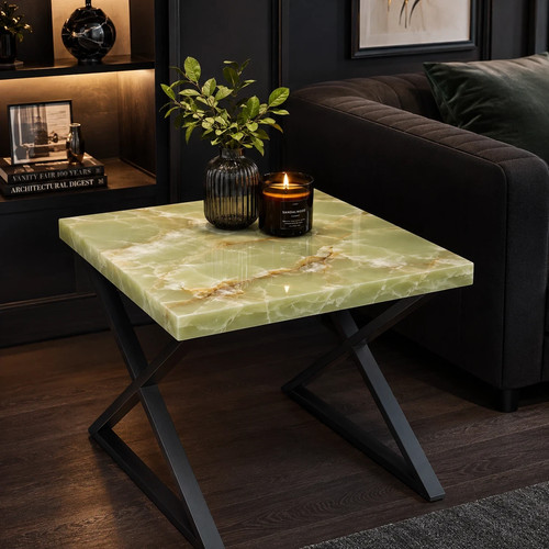 Green onyx square table - square, top