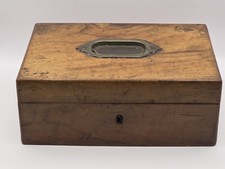 Antique walnut veneered jewellery box purple satin interior c.1900