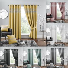 Room Darkening Diamante Blackout Pair Curtains Ring Top Eyelet 2 Panel Curtain