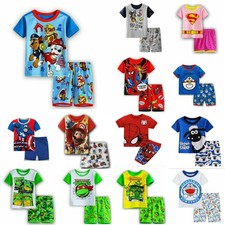 Kids Girls Boys Mario Shawn Sheeps Spiderman Pyjamas Short Sleeve T-Shirt Shorts